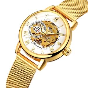 Forsining Womens Automatic Transparent Skeleton Luxury Watch Mesh Band Gift Idea